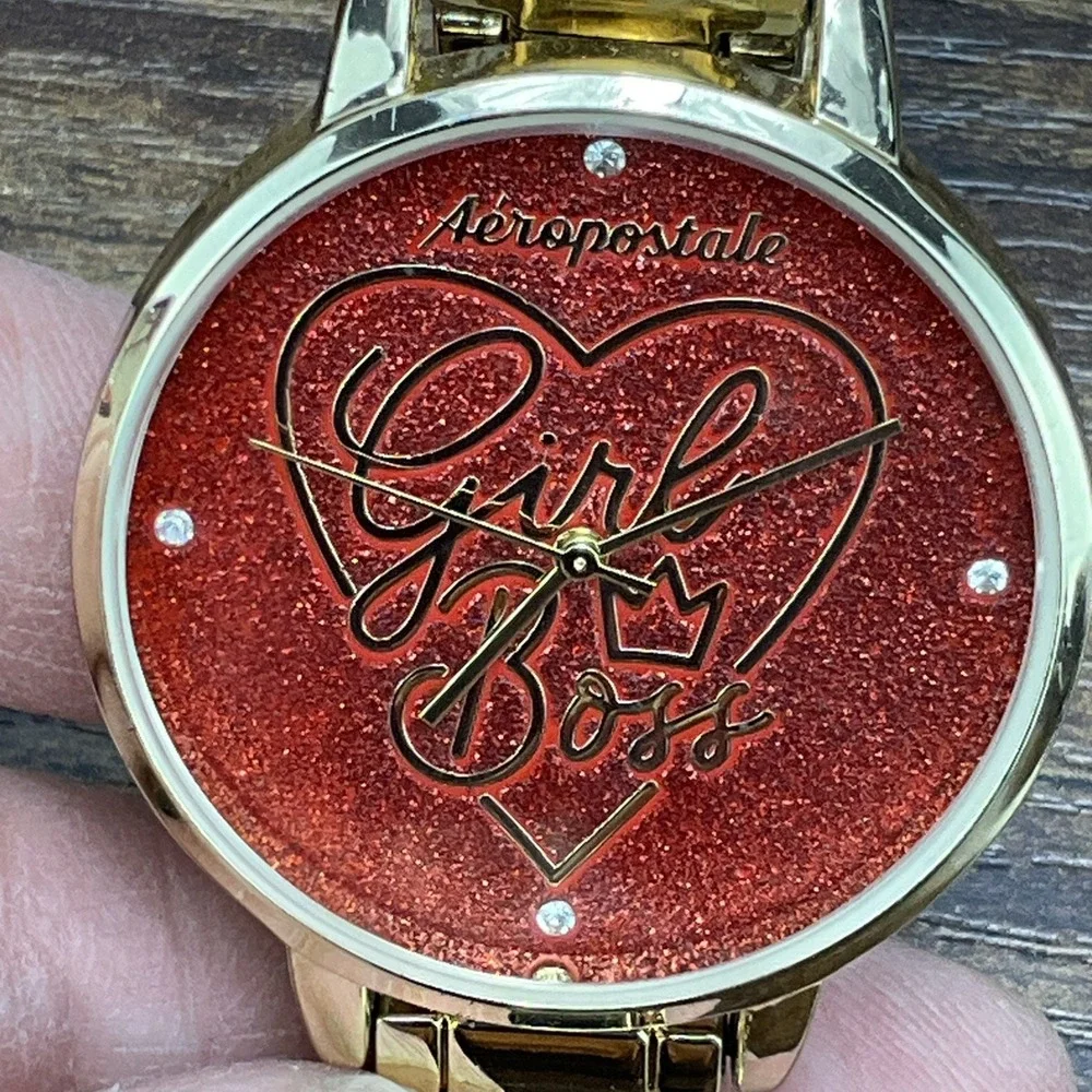 Women's Aeropostale Girl Boss Gold Analog Dial Casual Watch New Battery